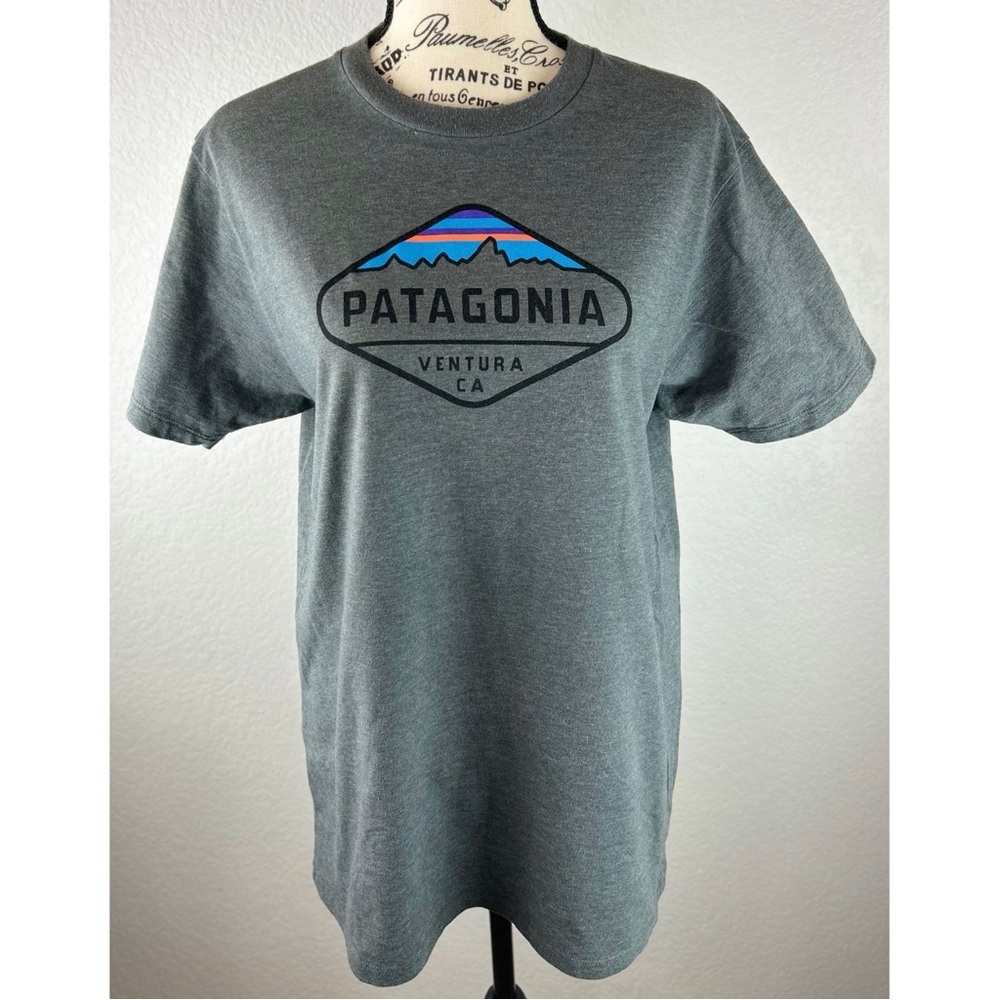 Patagonia Fitz Roy Crest Logo Tee Shirt Gray Slim Fit Short Sleeve Cotton Medium - Picture 1 of 8
